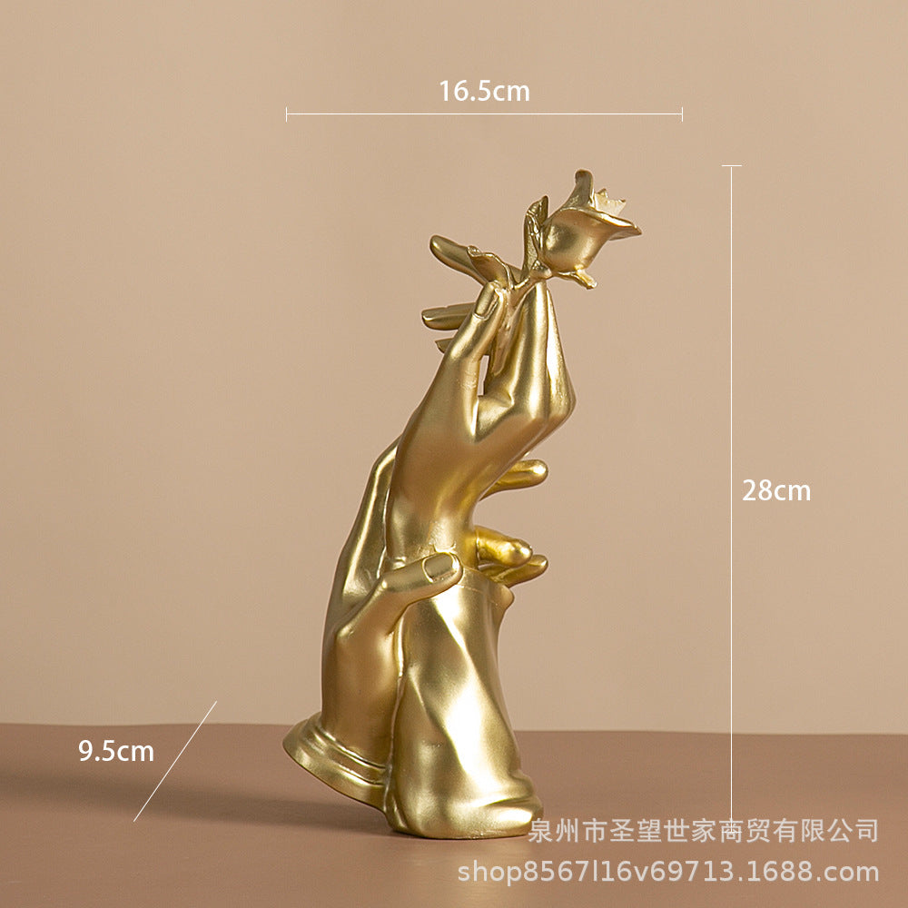 北欧简约现代携手玫瑰结婚礼物创意家居客厅酒柜工艺装饰品摆件设