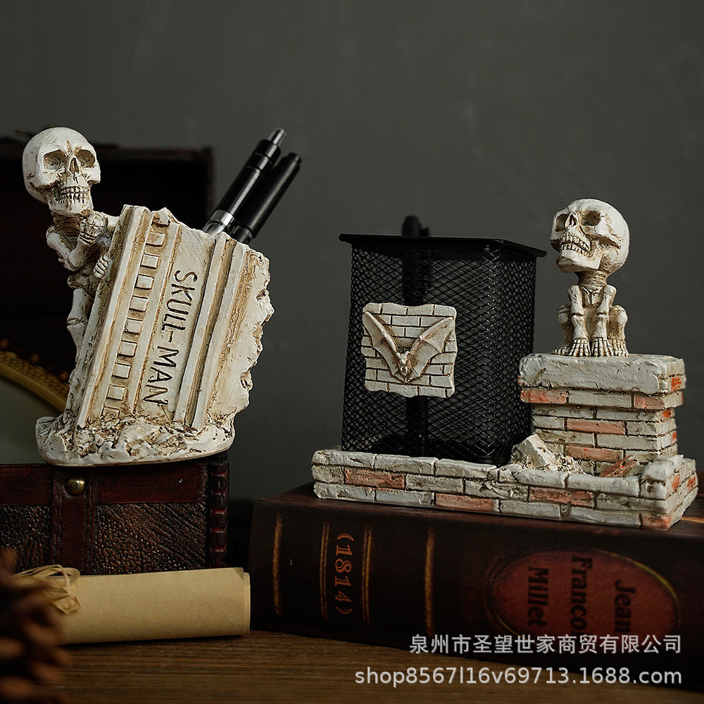 万圣节礼物办公室笔筒蜘蛛侠骷髅摆件桌面个性家居花盆摆件装饰道