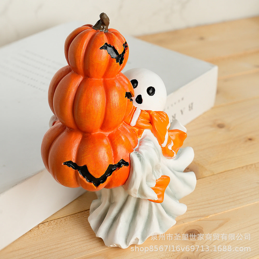 亚马逊新款跨境Middle finger Cute Ghost万圣节幽灵抱南瓜摆件