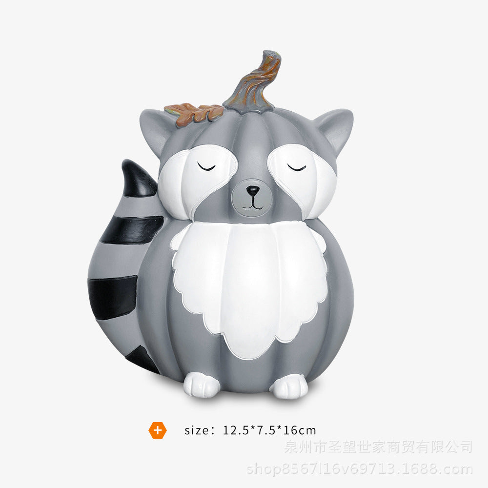 跨境萌萌卡通南瓜狐狸猫头鹰动物家具装饰摆件万圣节搞怪装饰雕塑