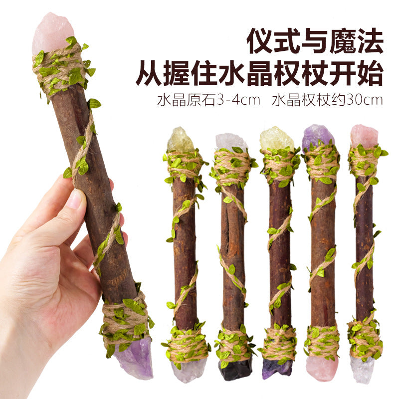 Cross-border natural crystal magic scepter handmade log crystal handicraft witch scepter crystal gift decoration