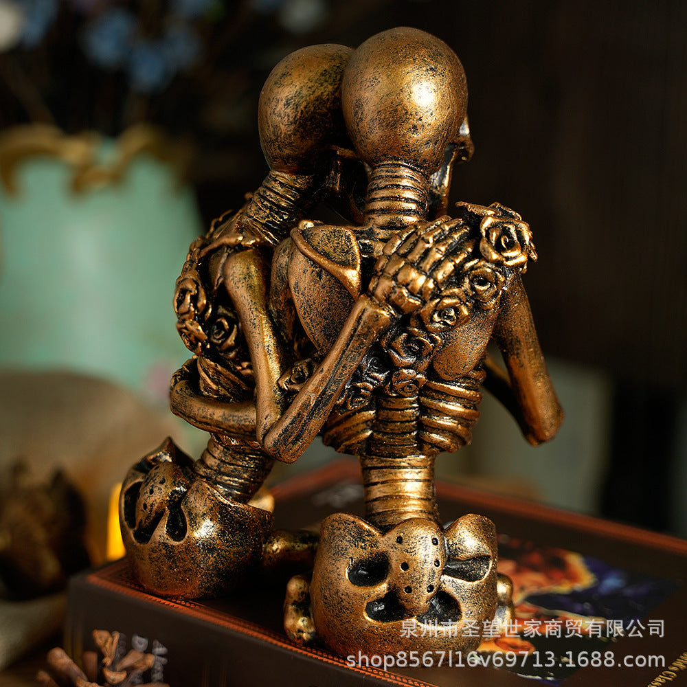 万圣节创意复古哥特式骷髅拿灯浪漫情侣人物场景爆款布置道具装饰