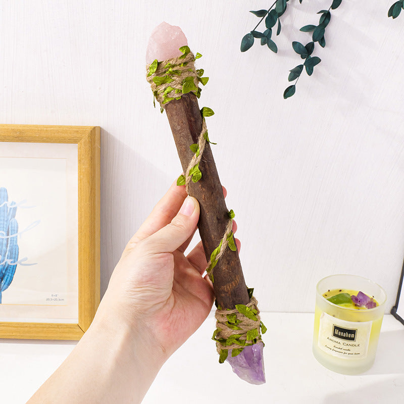 Cross-border natural crystal magic scepter handmade log crystal handicraft witch scepter crystal gift decoration