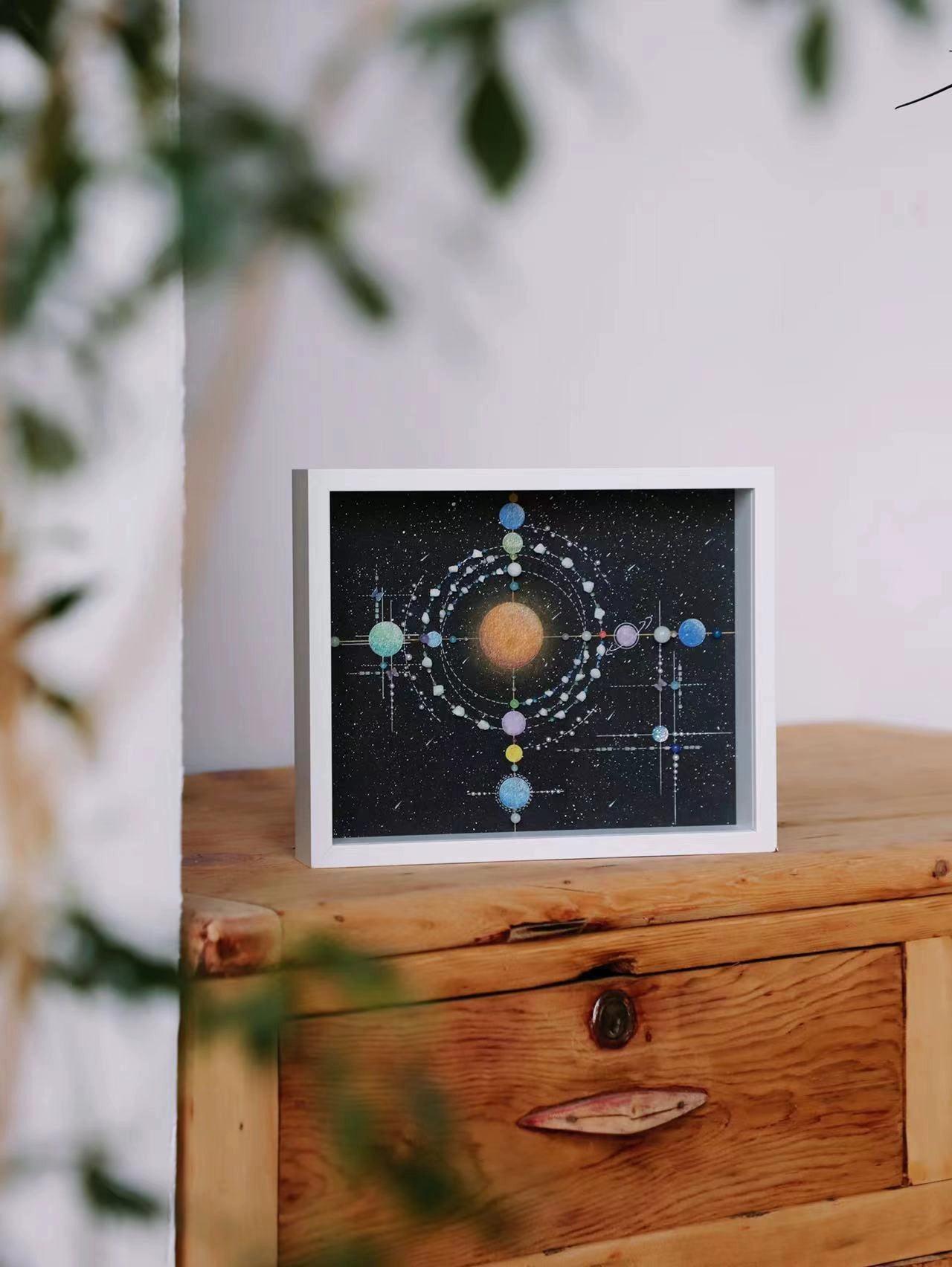 手绘太空宇宙星空星球儿童房摆件书房挂画手工diy礼物推荐相框
