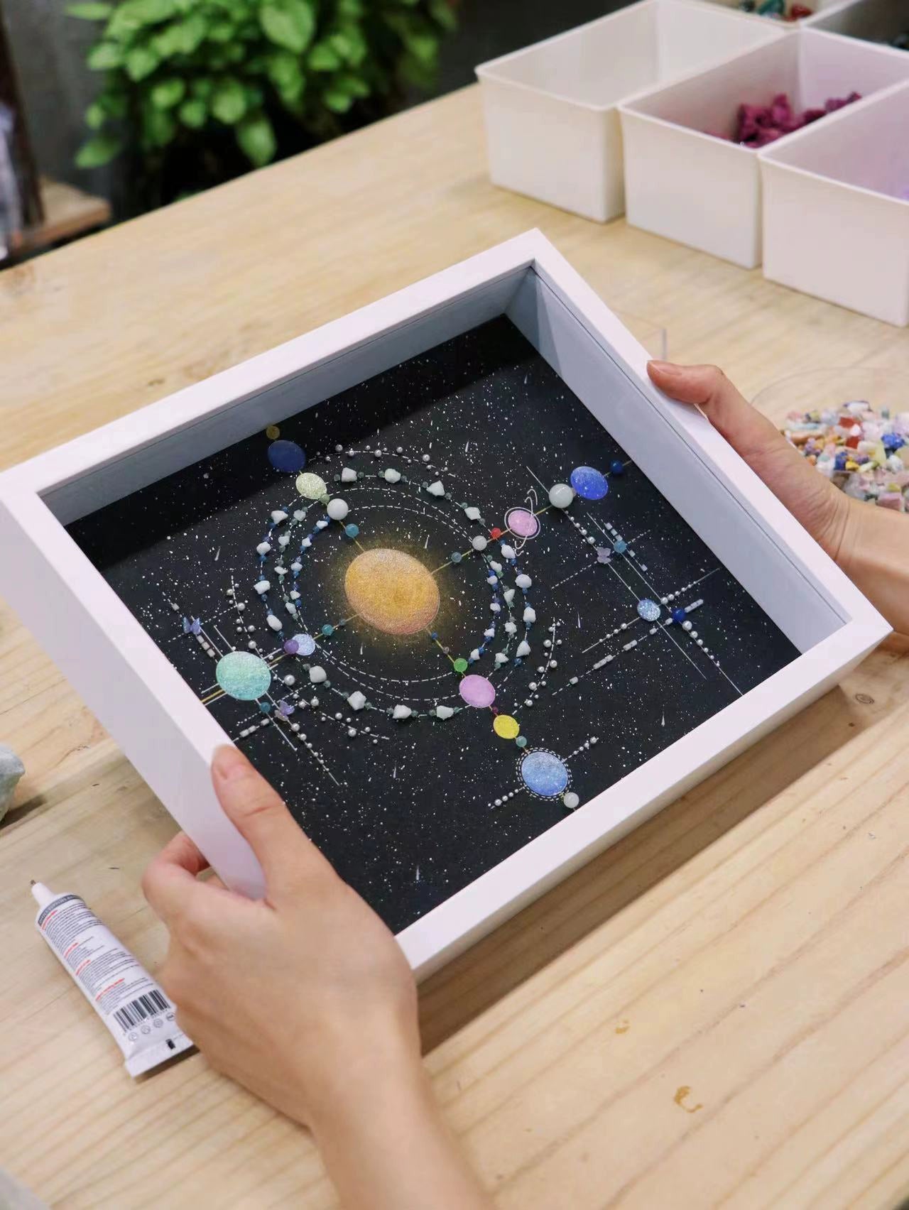 手绘太空宇宙星空星球儿童房摆件书房挂画手工diy礼物推荐相框