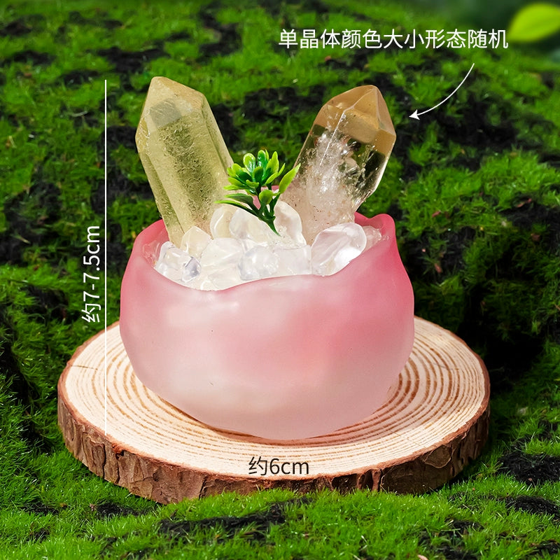 天然水晶柱盆栽摆件装饰白水晶黄水晶水晶碎石原矿纯手工DIY绿植
