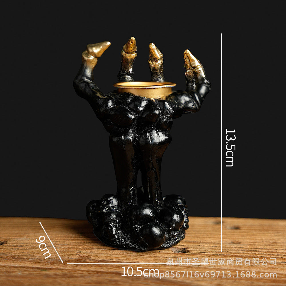 万圣节烛台骷髅鬼手烛台树脂摆件鬼节烛台蜡烛灯器皿布置装饰道具