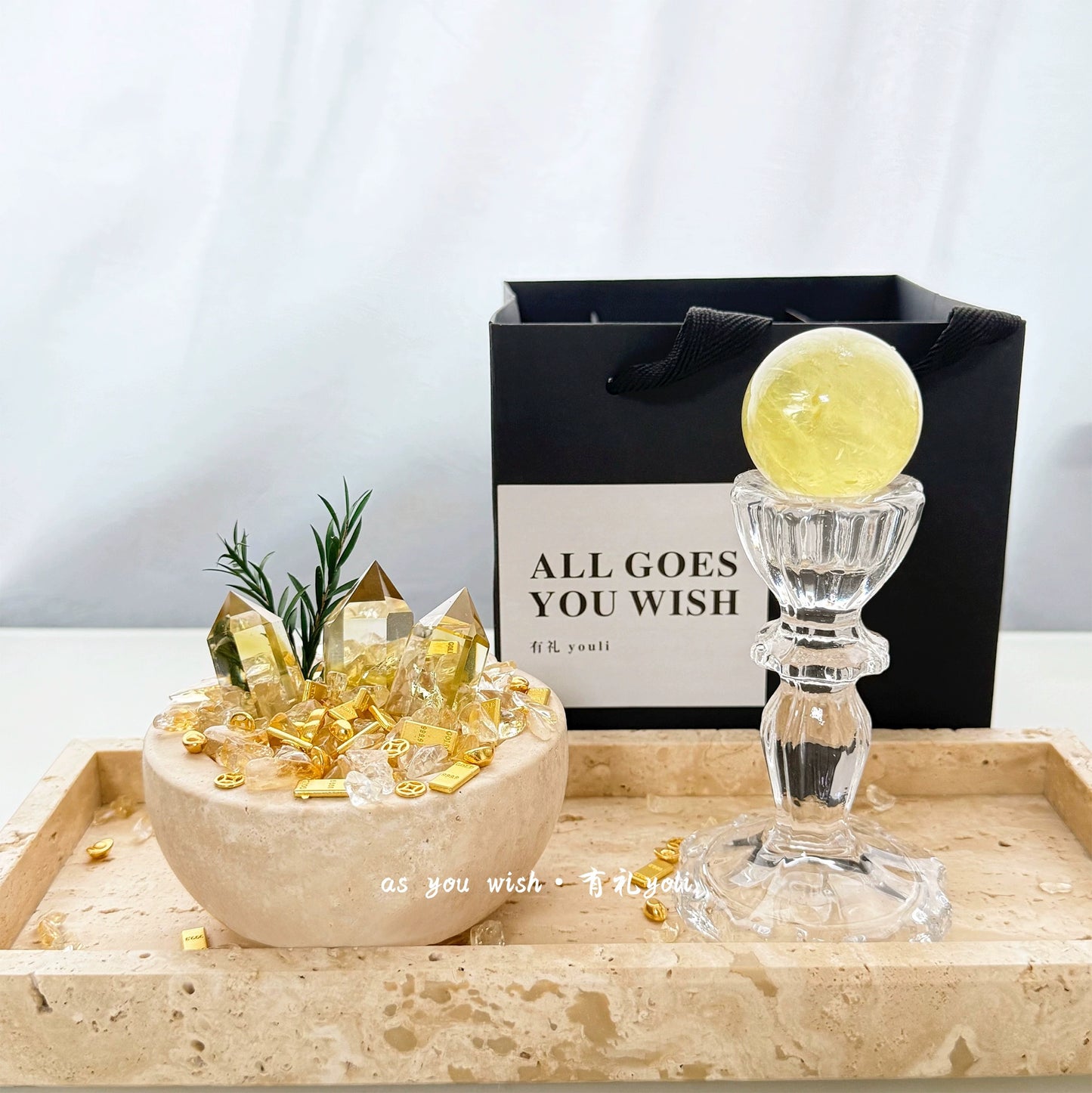 天然黄水晶摆件招财聚宝盆高级水晶消磁碗玄关桌面摆件节日礼物