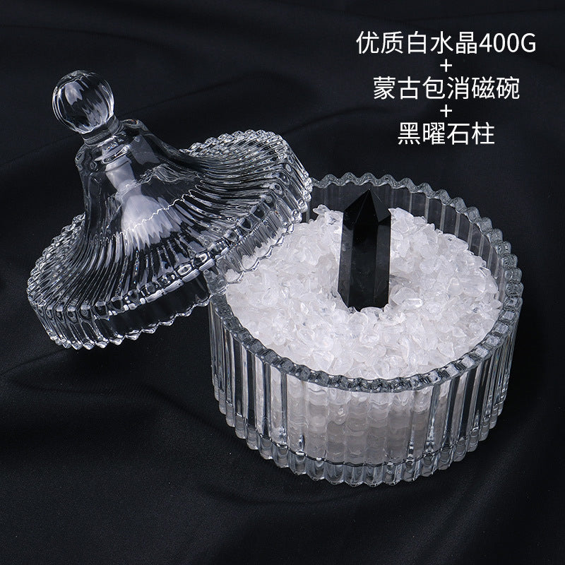 水晶消磁碗御守盐净化玻璃碗白水晶消磁碎石扩香石容器首饰收纳盒