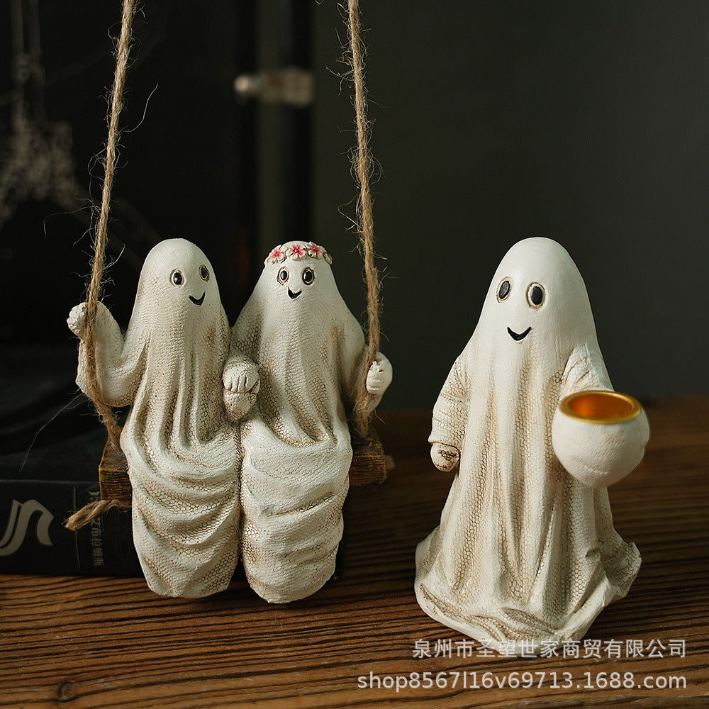 万圣节幽灵遛狗摆件创意家居场景布置活动道具装饰摆件骷髅派对