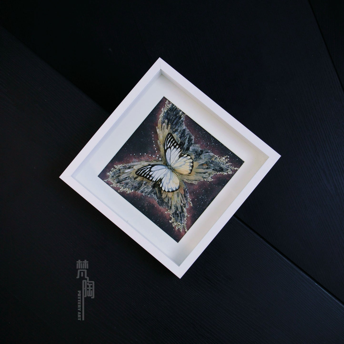 水晶柱蝴蝶标本|梵陶|简约桌面摆台真蝴蝶标本家居装饰画礼物