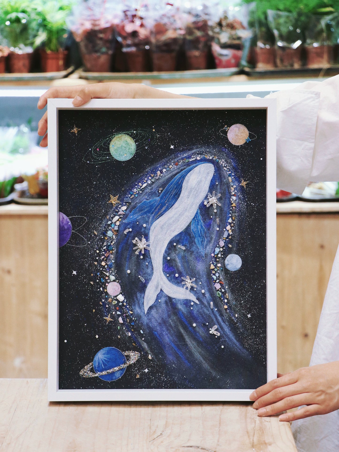 银河太空鲸鱼画水晶画手工diy材料包礼物推荐复合材料肌理画相框