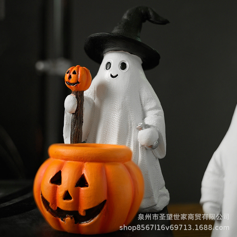 跨境万圣节南瓜法师幽灵装饰品俏皮可爱花园拍摄道具南瓜树脂摆件