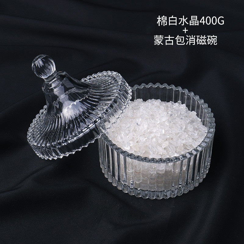 水晶消磁碗御守盐净化玻璃碗白水晶消磁碎石扩香石容器首饰收纳盒