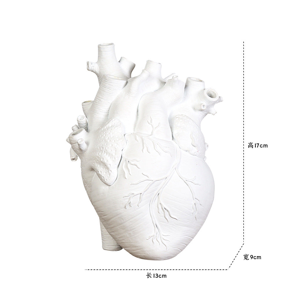 跨境大心脏花插家庭装饰花瓶摆件桌面树脂工艺品Heart resin vase