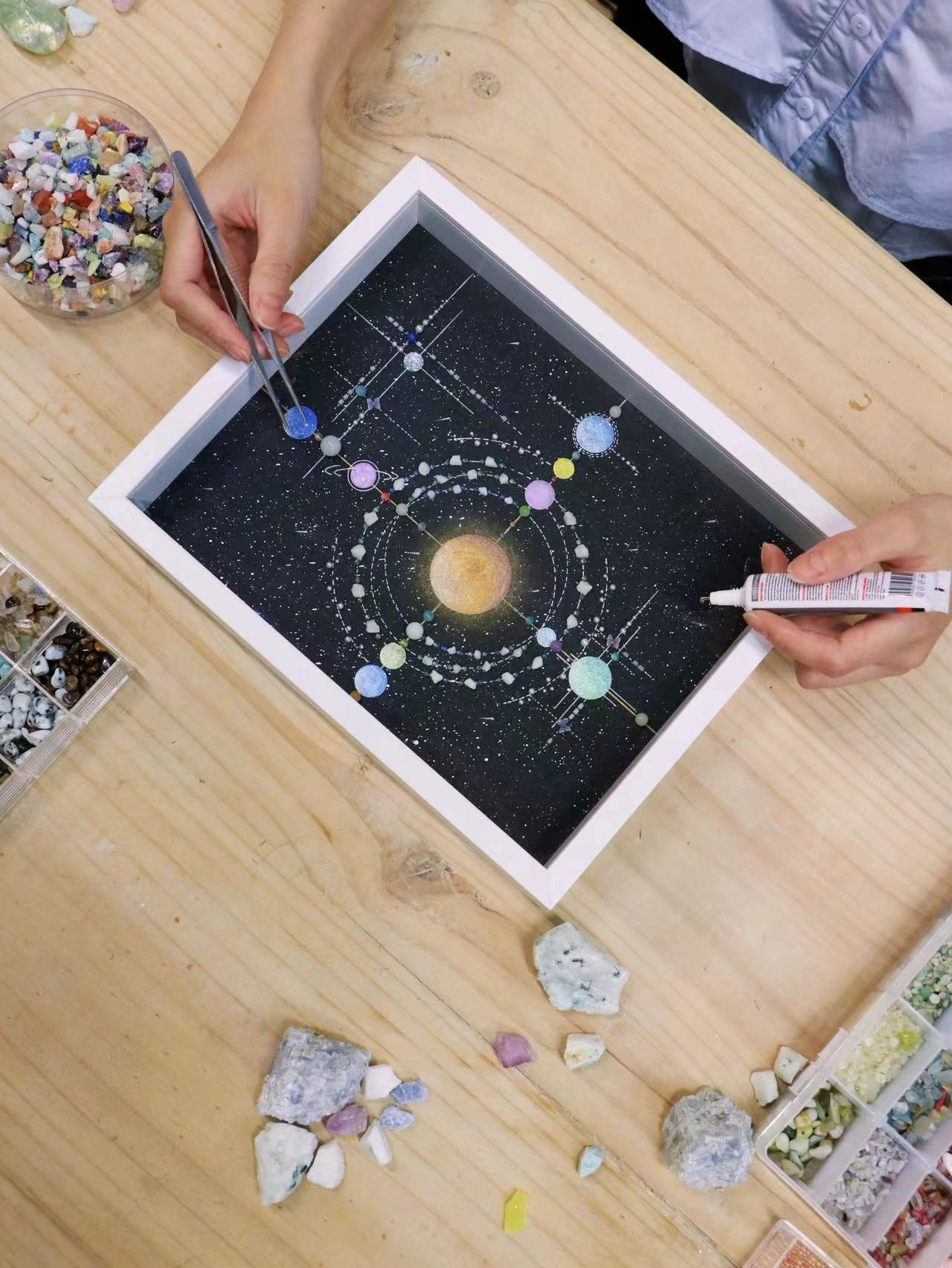 手绘太空宇宙星空星球儿童房摆件书房挂画手工diy礼物推荐相框
