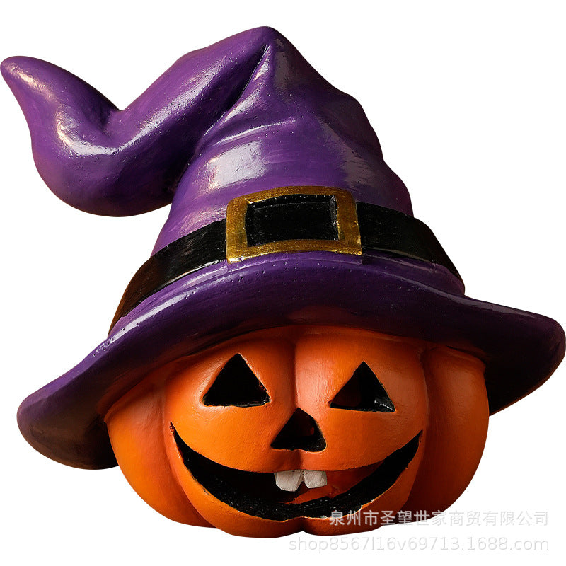 万圣节跨境南瓜戴巫婆帽圣诞节日鬼节派对拍摄道具装饰树脂小摆件