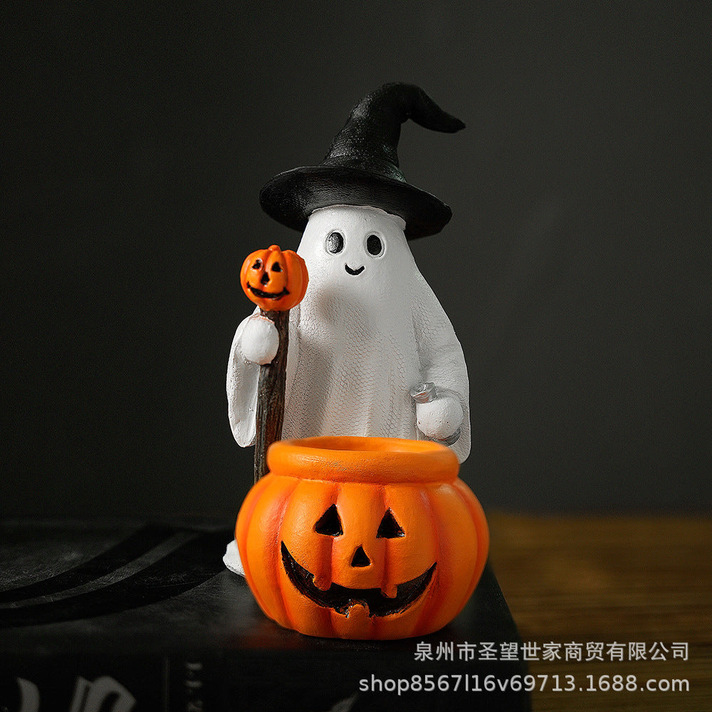 跨境万圣节南瓜法师幽灵装饰品俏皮可爱花园拍摄道具南瓜树脂摆件