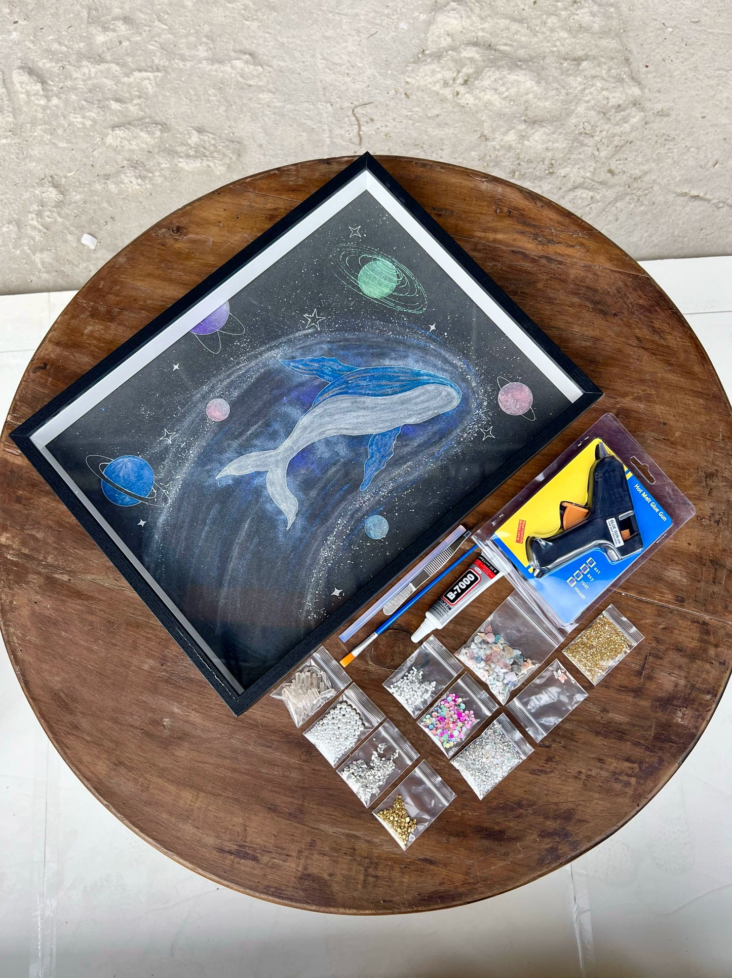 银河太空鲸鱼画水晶画手工diy材料包礼物推荐复合材料肌理画相框