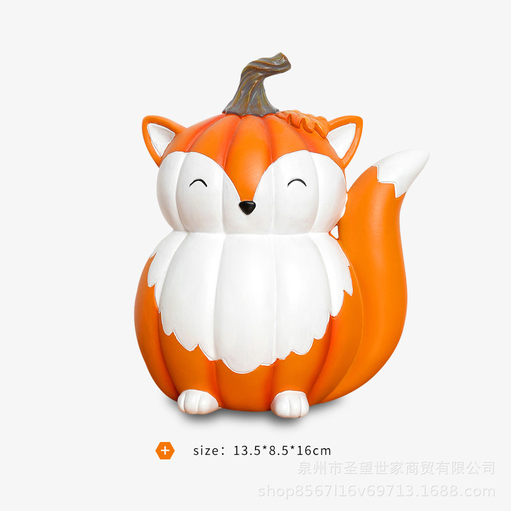 跨境萌萌卡通南瓜狐狸猫头鹰动物家具装饰摆件万圣节搞怪装饰雕塑