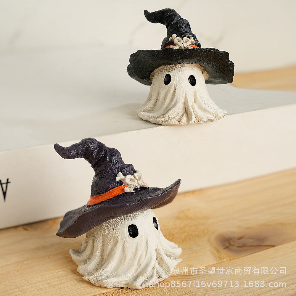 Cross-border new hot-selling Halloween horror hat little ghost creative resin handicraft gift garden ornament