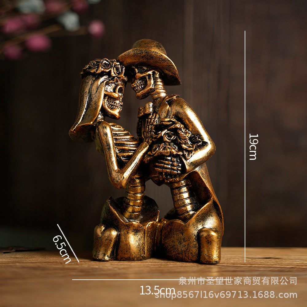 万圣节创意复古哥特式骷髅送花浪漫情侣人物场景爆款布置道具装饰