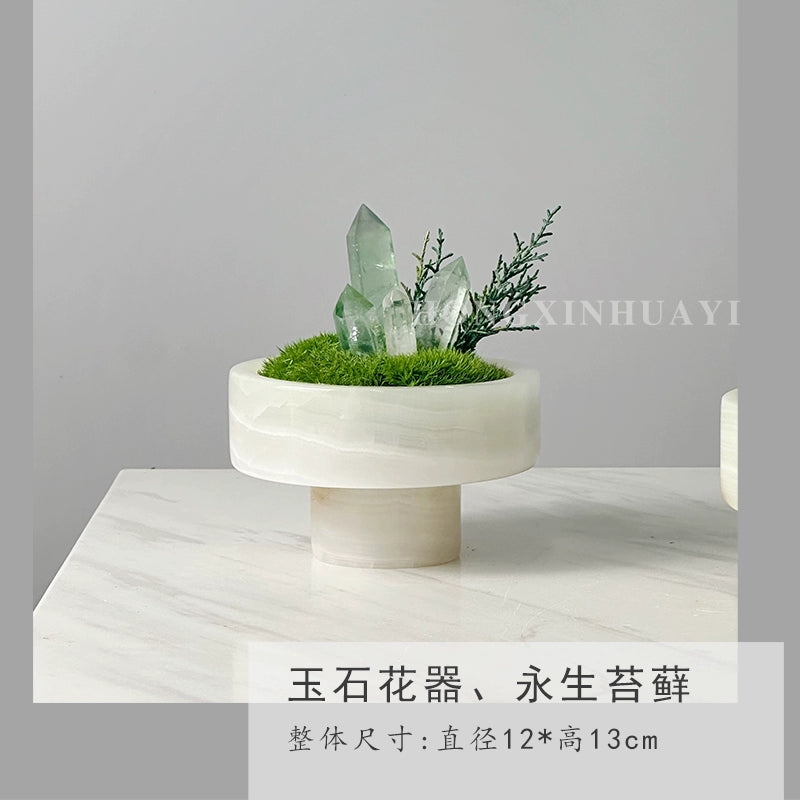 永生苔藓微景观新中式天然玉石盆景售楼处桌面装饰品创意绿植摆件