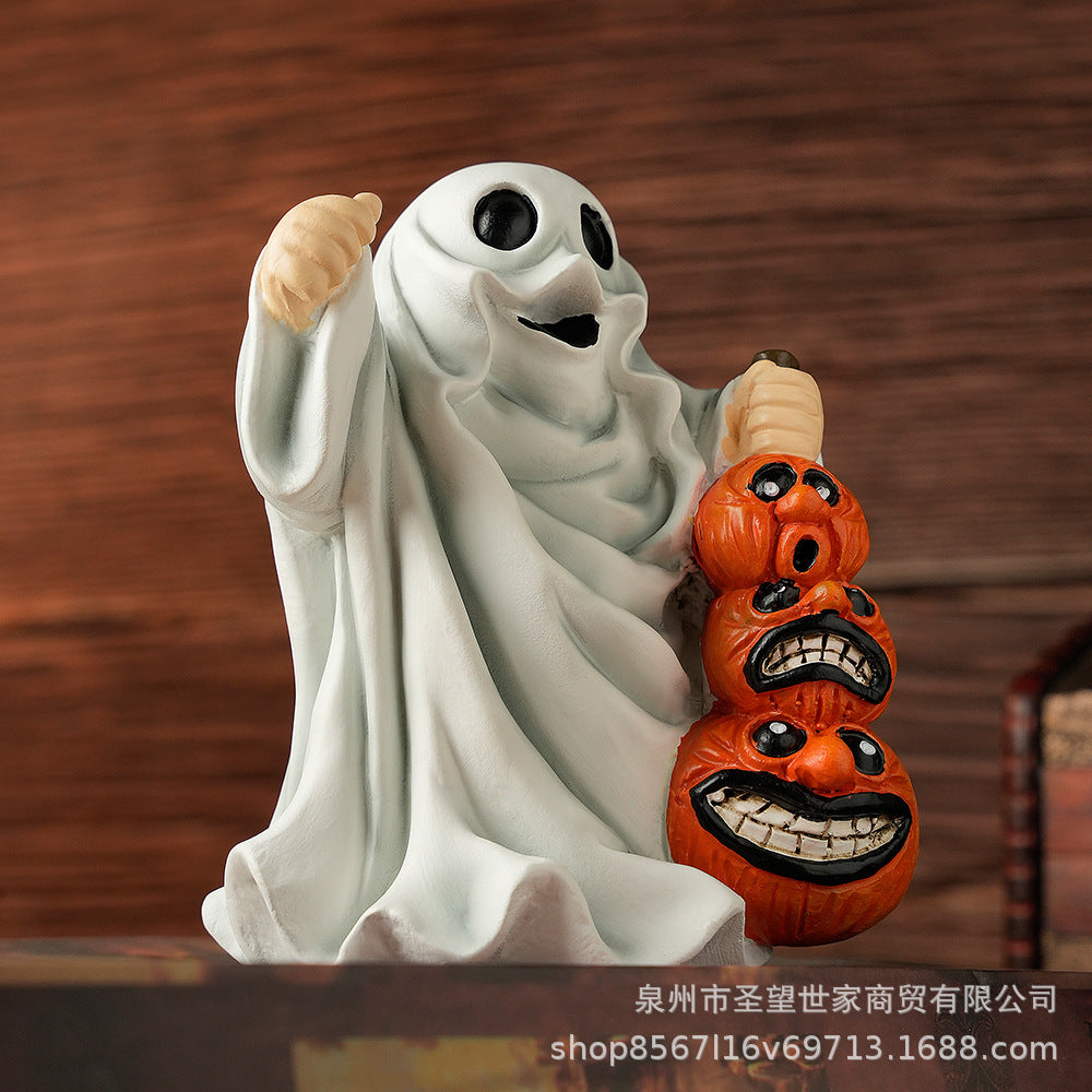 跨境万圣节Middle finger Cute Ghost怪物南瓜幽灵提南瓜树脂摆件