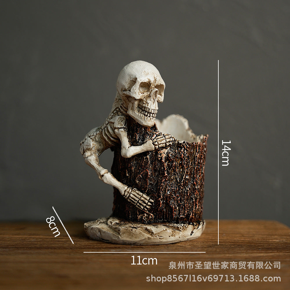 万圣节礼物办公室笔筒蜘蛛侠骷髅摆件桌面个性家居花盆摆件装饰道