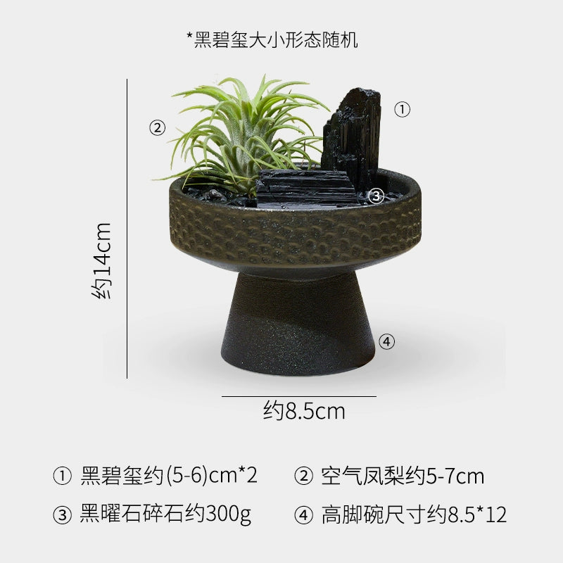 天然水晶黑曜石碧玺扩香石微景观家用室内桌面装饰品空气凤梨摆件