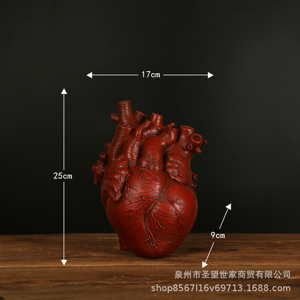 跨境大心脏花插家庭装饰花瓶摆件桌面树脂工艺品Heart resin vase