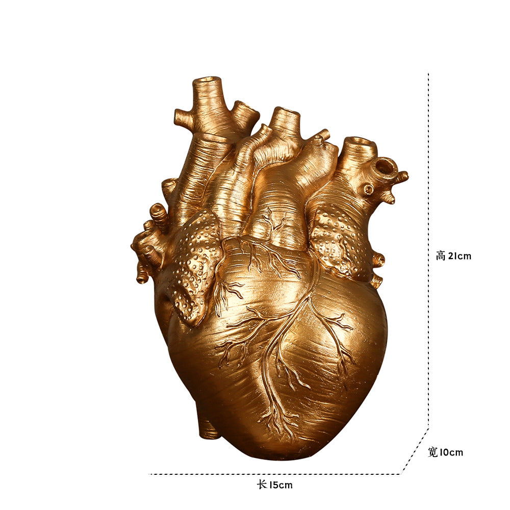 跨境大心脏花插家庭装饰花瓶摆件桌面树脂工艺品Heart resin vase