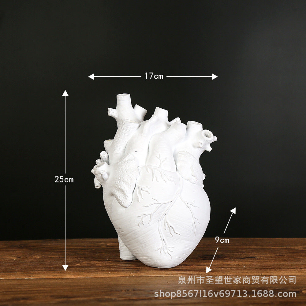 跨境大心脏花插家庭装饰花瓶摆件桌面树脂工艺品Heart resin vase