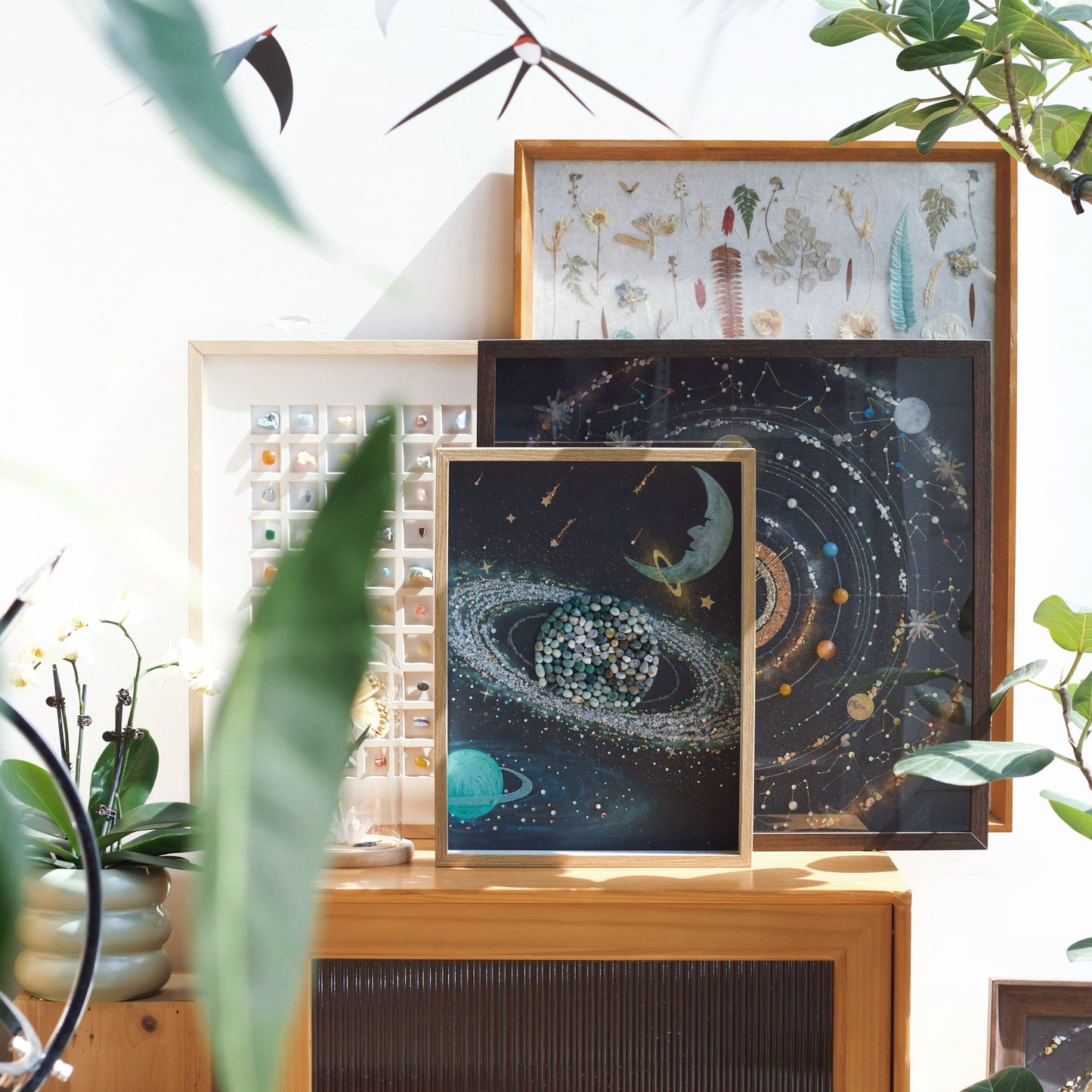 天然矿石标本.太阳系八大行星水星水晶装饰画DIY生日礼物客厅背景