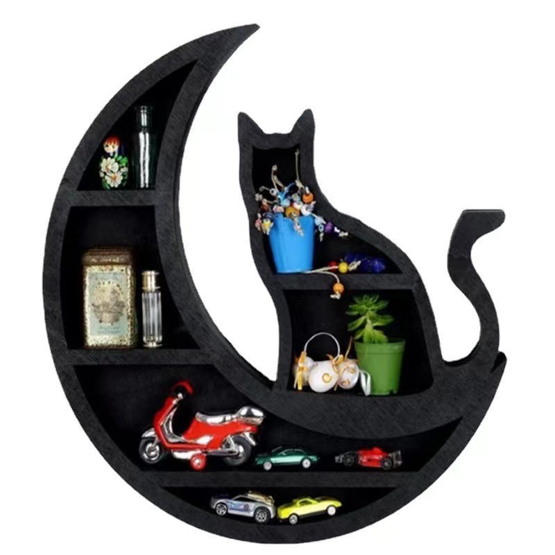 Cross-border Cat in the Moon Crystal Wooden Shelf Wooden Crystal Shelf Decorative Shelf