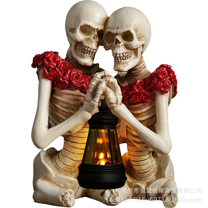 万圣节创意复古哥特式骷髅拿灯浪漫情侣人物场景爆款布置道具装饰