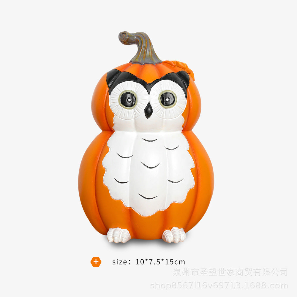 跨境萌萌卡通南瓜狐狸猫头鹰动物家具装饰摆件万圣节搞怪装饰雕塑