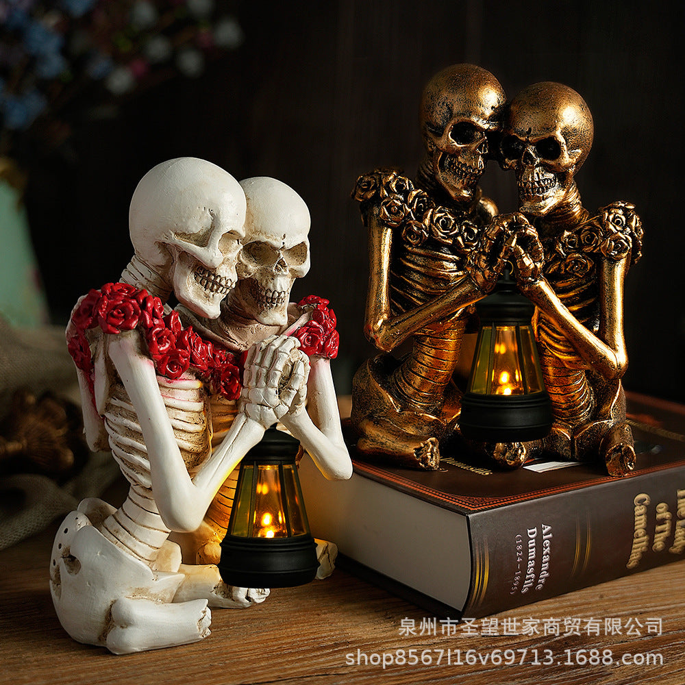 万圣节创意复古哥特式骷髅拿灯浪漫情侣人物场景爆款布置道具装饰