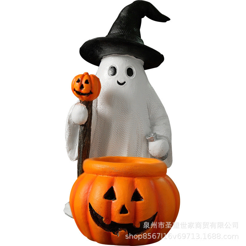 跨境万圣节南瓜法师幽灵装饰品俏皮可爱花园拍摄道具南瓜树脂摆件