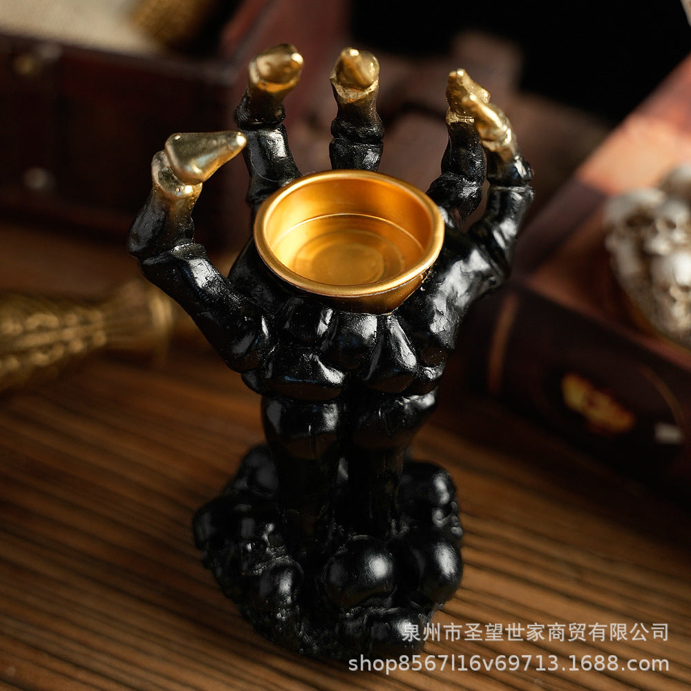 万圣节烛台骷髅鬼手烛台树脂摆件鬼节烛台蜡烛灯器皿布置装饰道具