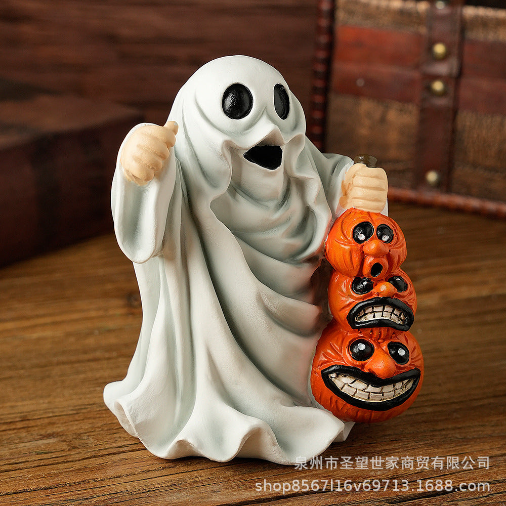 跨境万圣节Middle finger Cute Ghost怪物南瓜幽灵提南瓜树脂摆件