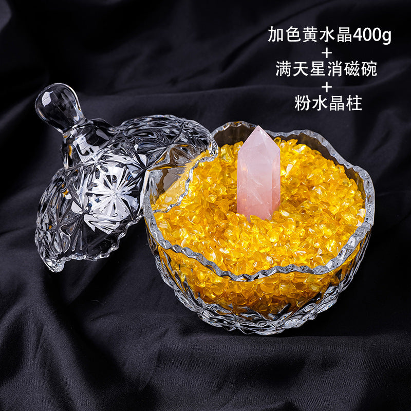 水晶消磁碗御守盐净化玻璃碗白水晶消磁碎石扩香石容器首饰收纳盒
