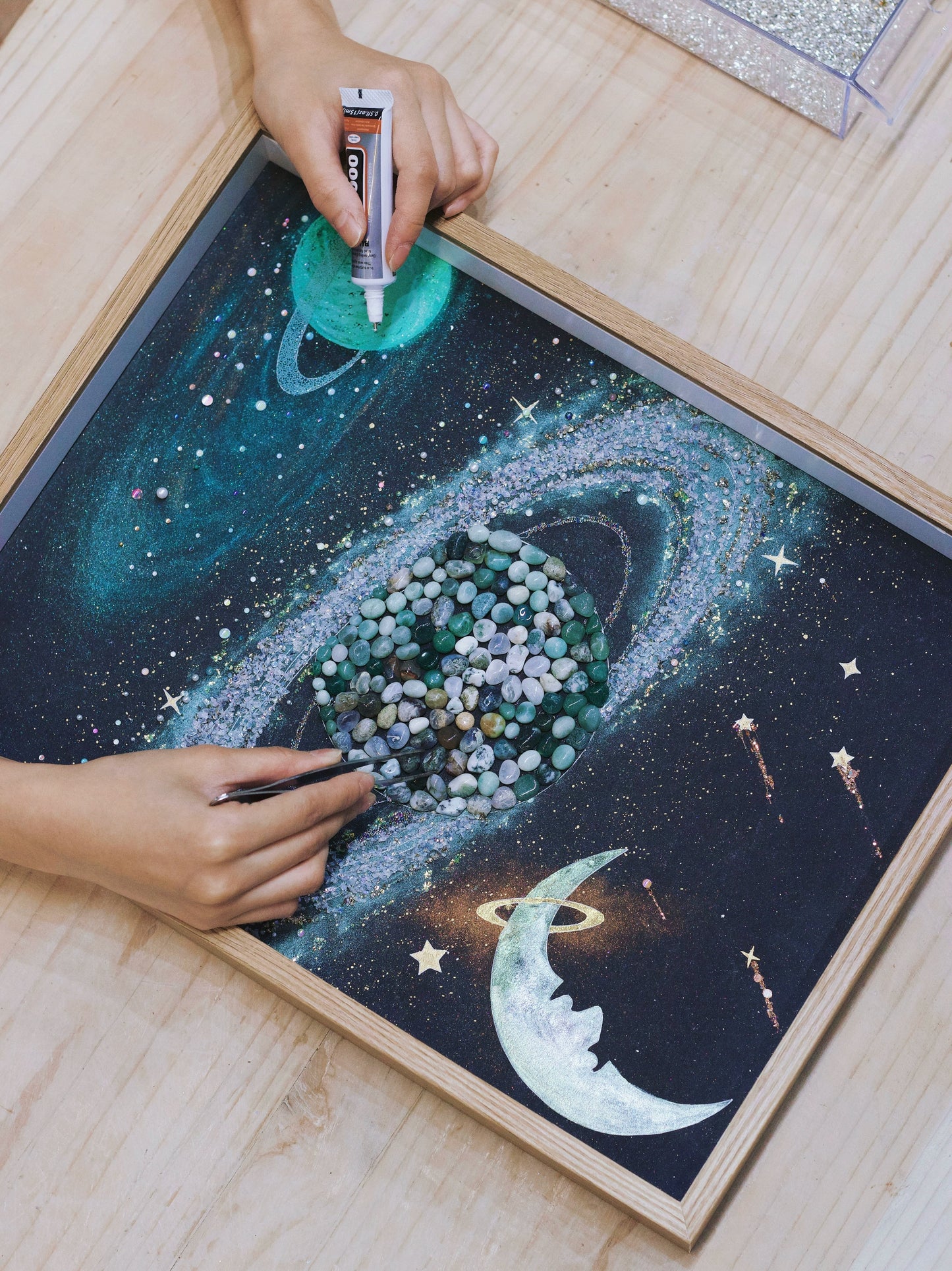 天然矿石标本.太阳系八大行星水星水晶装饰画DIY生日礼物客厅背景