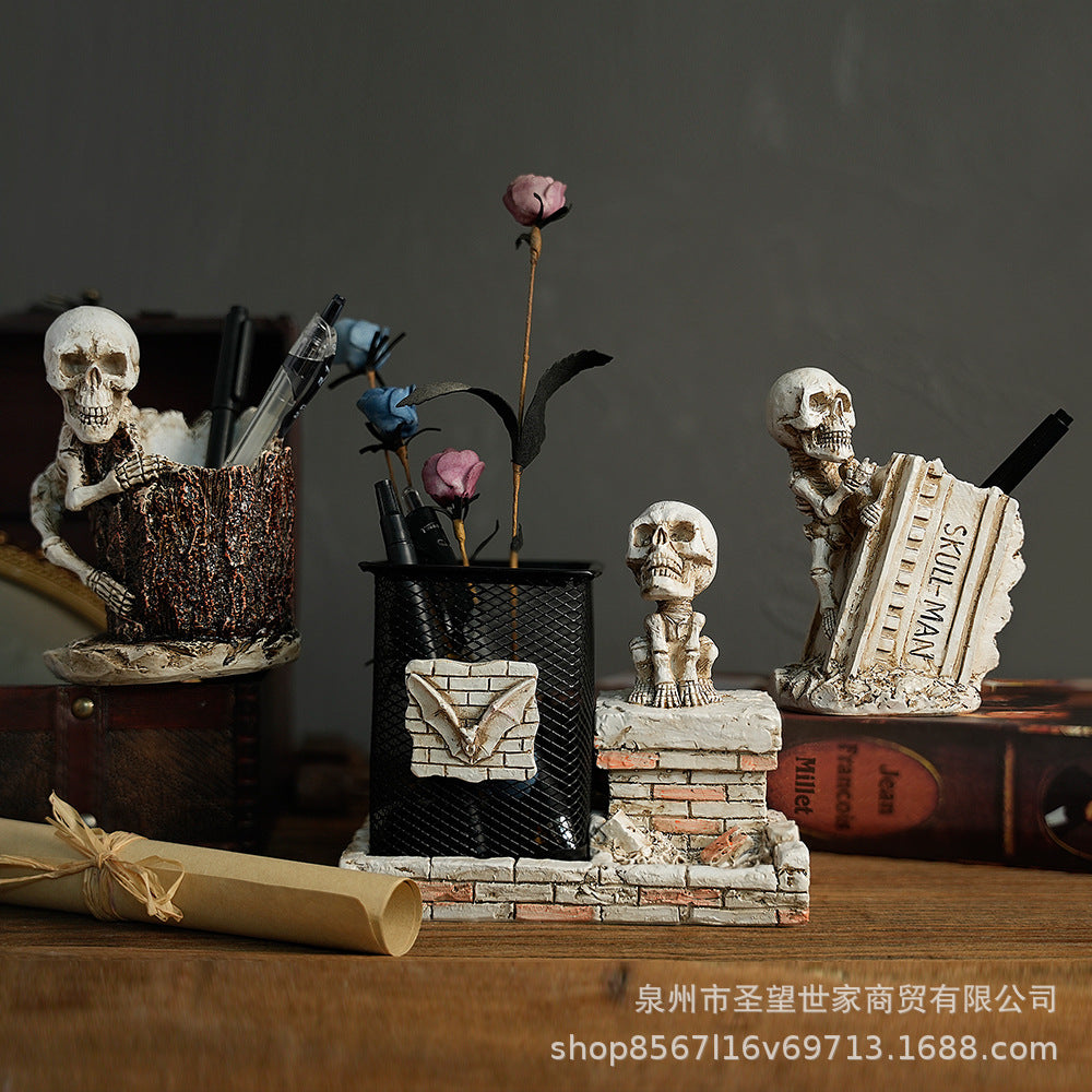 万圣节礼物办公室笔筒蜘蛛侠骷髅摆件桌面个性家居花盆摆件装饰道