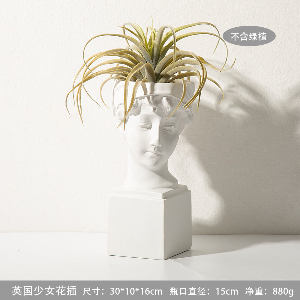 大号英国少女人物雕像花插美容院树脂笔筒干花店软装花园陈列装树