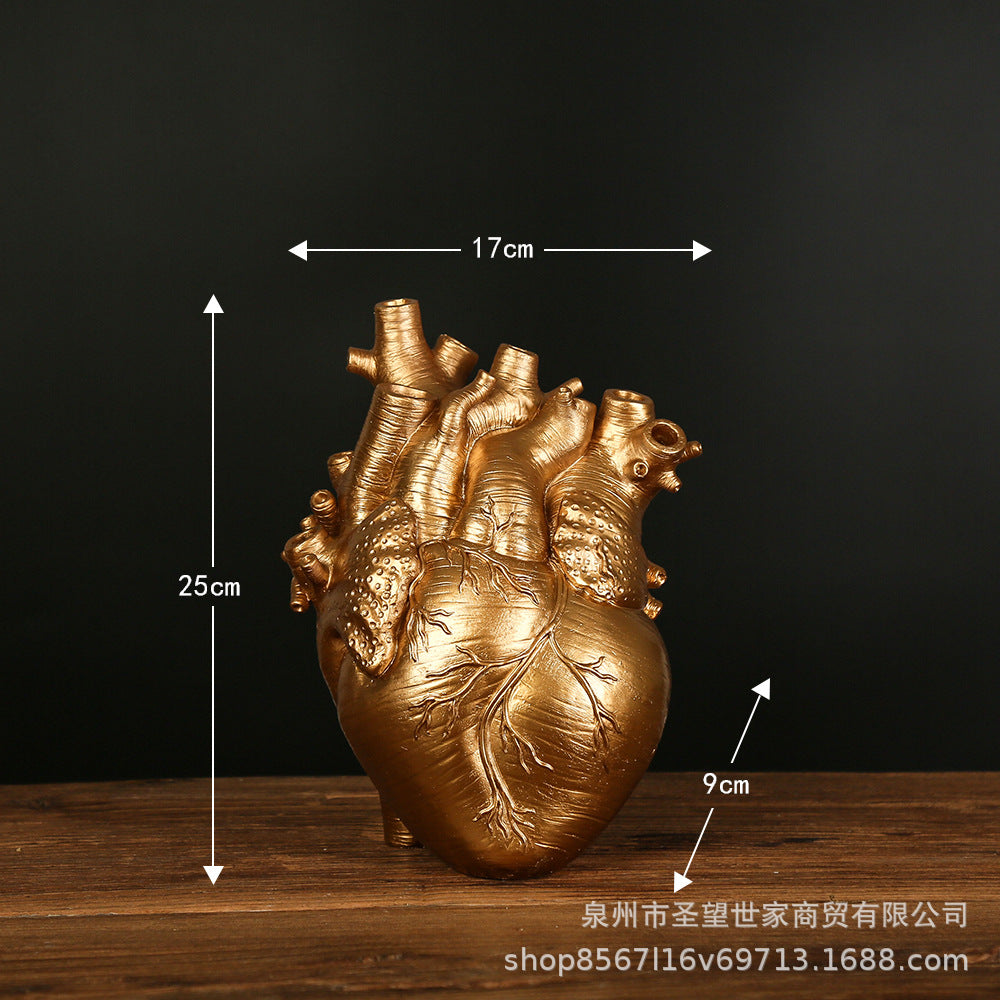 跨境大心脏花插家庭装饰花瓶摆件桌面树脂工艺品Heart resin vase