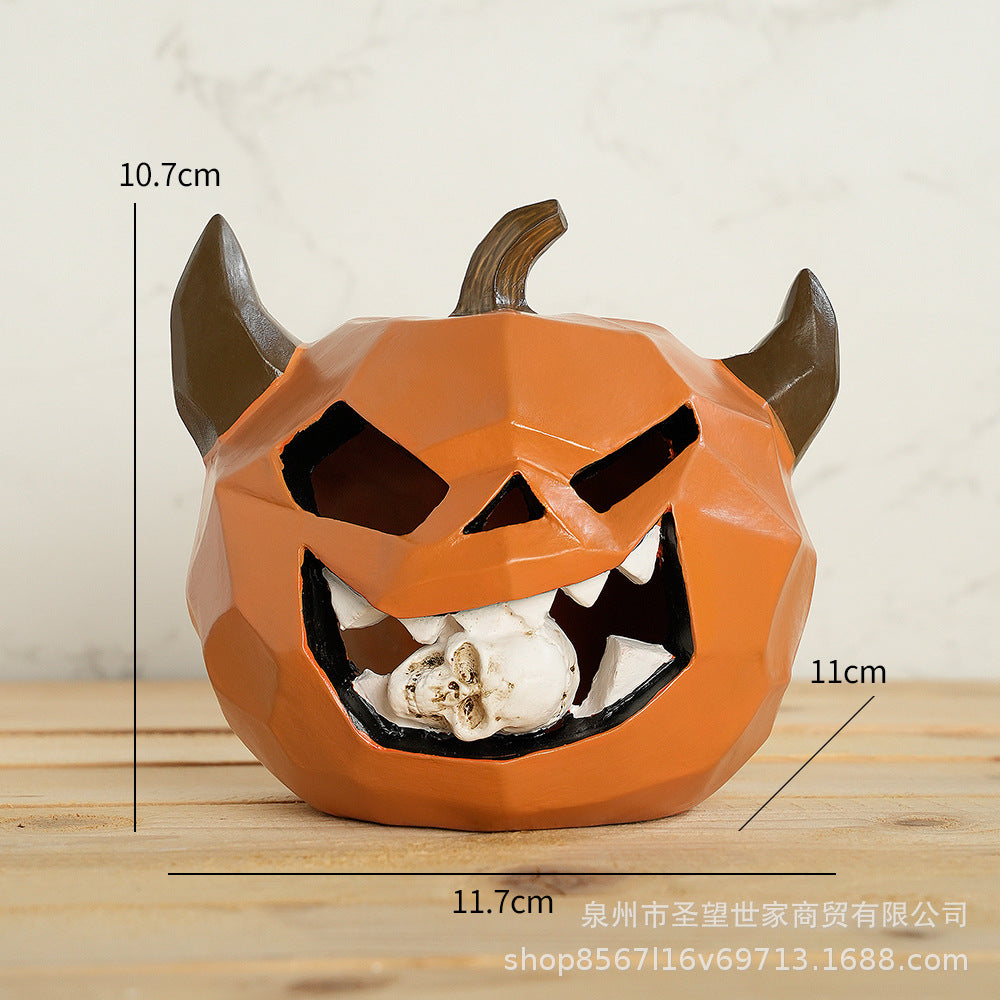 可爱万圣节怪物南瓜咬头骨幽灵树脂摆件拍摄道具跨境热卖品