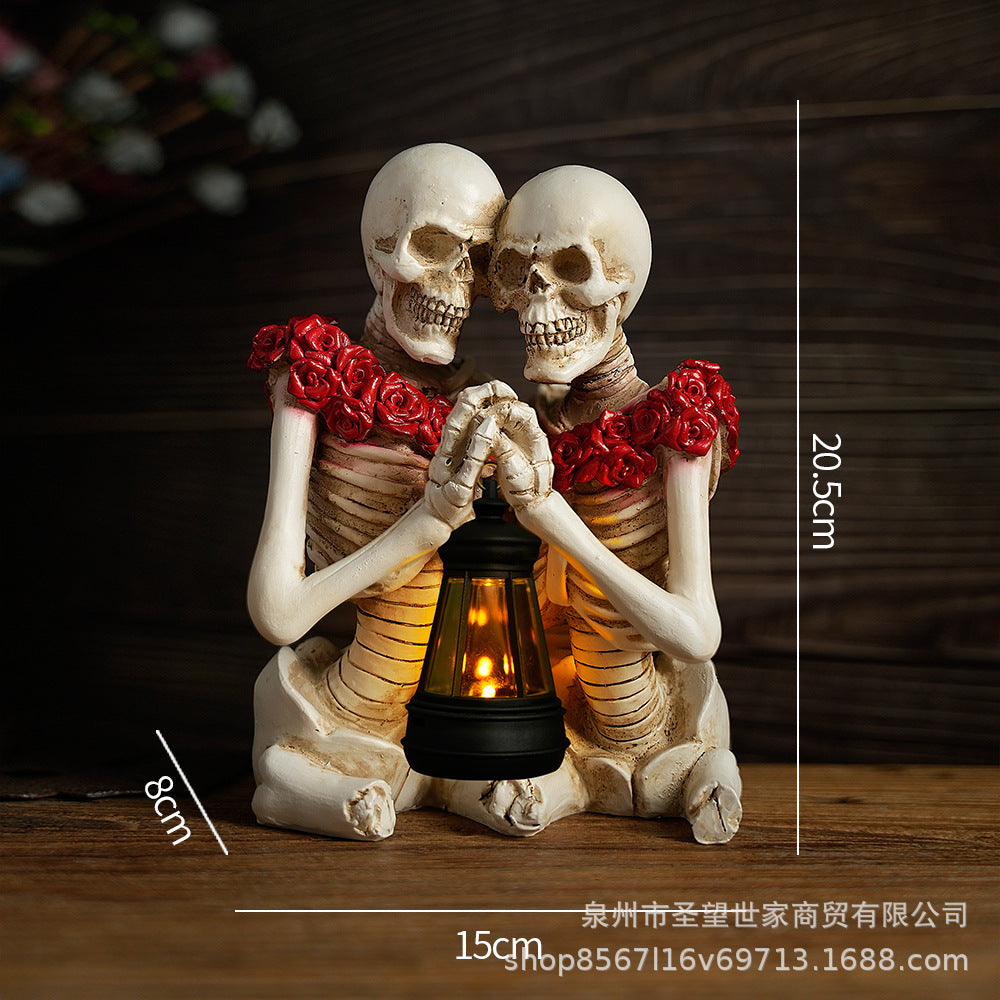 万圣节创意复古哥特式骷髅拿灯浪漫情侣人物场景爆款布置道具装饰