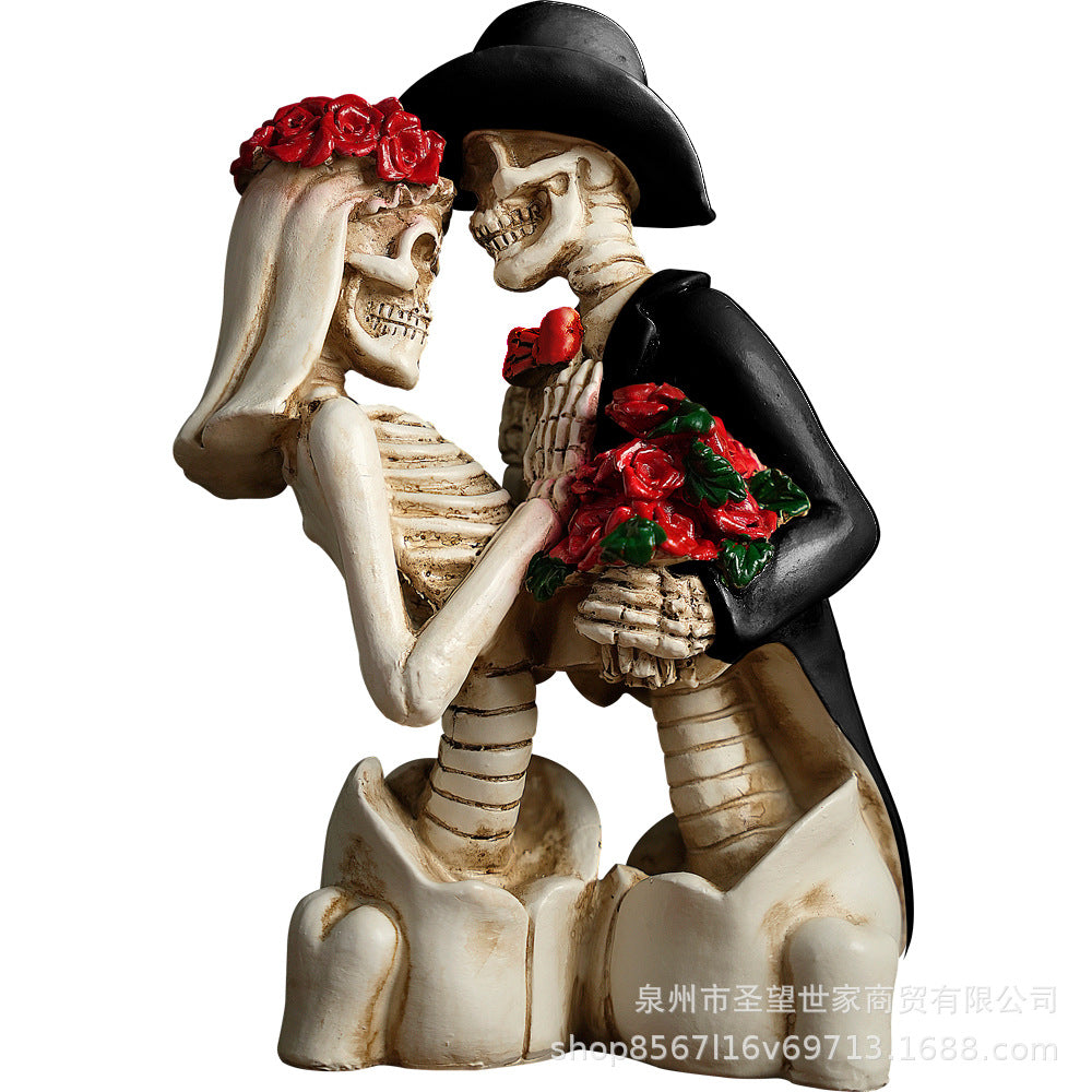 万圣节创意复古哥特式骷髅送花浪漫情侣人物场景爆款布置道具装饰