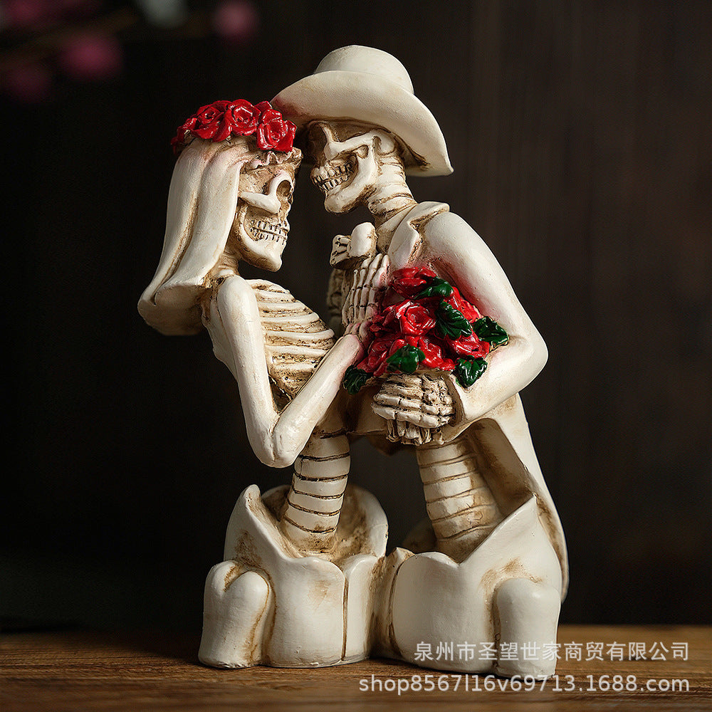 万圣节创意复古哥特式骷髅送花浪漫情侣人物场景爆款布置道具装饰